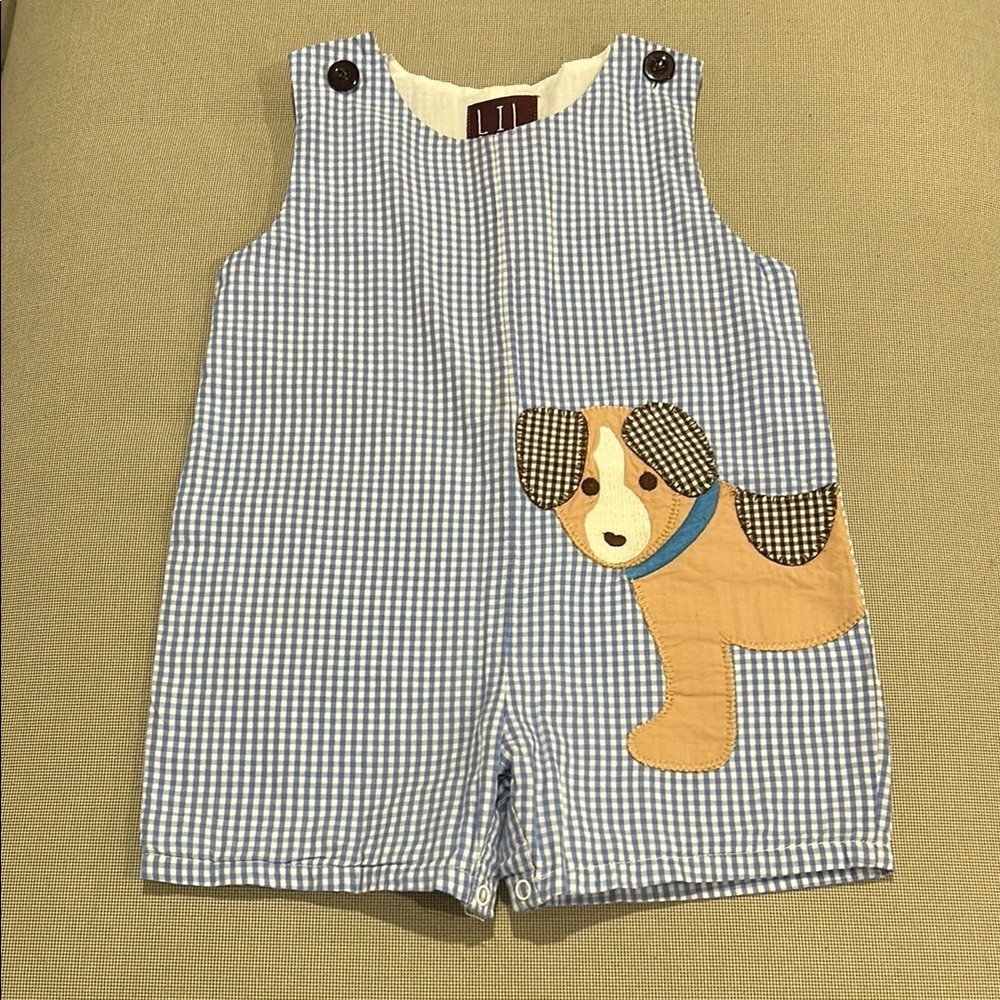 Lil Cactus Puppy Appliqué Seersucker Romper